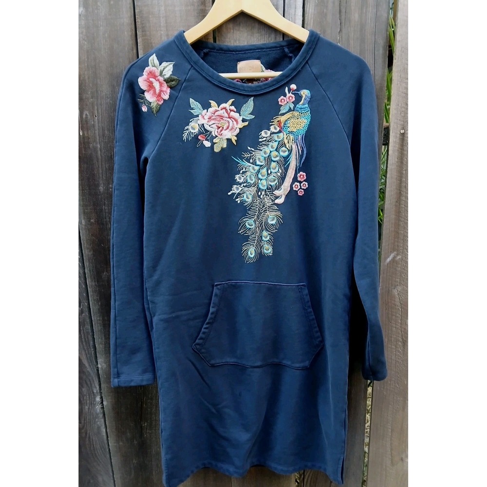 Driftwood Layla Embroidered Peacock‎ Floral Tunic Sweatshirt Dress Women's S - Picture 8 of 10
